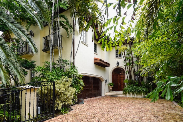 exterior space featuring a garage