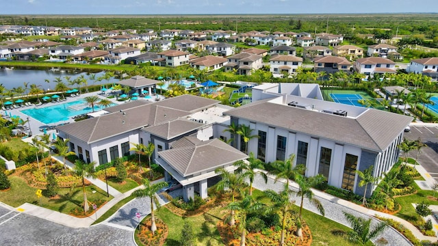 aerial view with a water view