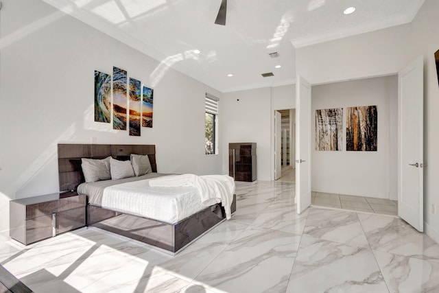 bedroom with ornamental molding