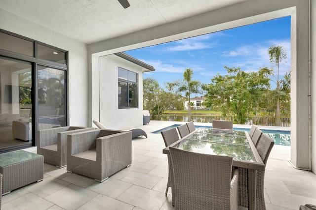 view of patio / terrace featuring a water view