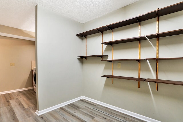 spacious closet featuring washer / dryer and light hardwood / wood-style flooring