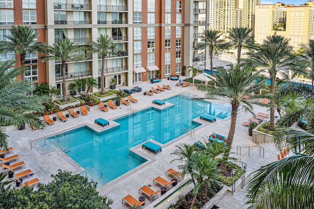 view of swimming pool featuring a patio