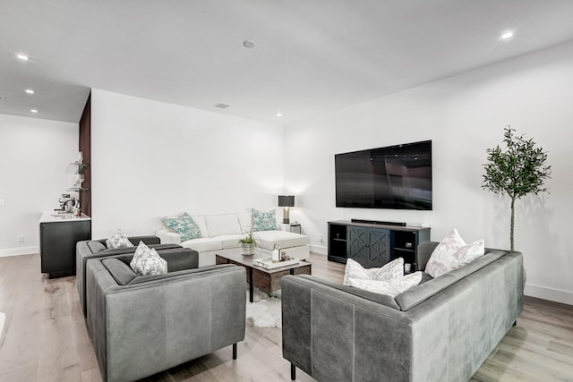 living room with light wood-type flooring