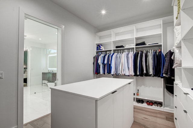 spacious closet featuring light wood-type flooring