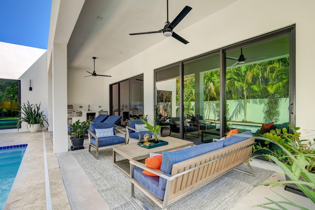 view of patio / terrace featuring outdoor lounge area and ceiling fan