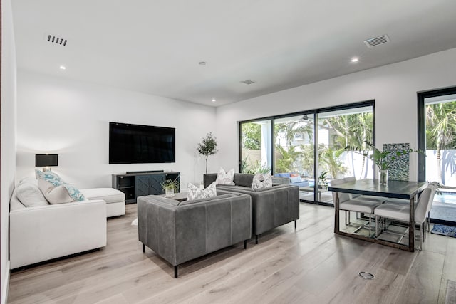 living room with light wood-type flooring