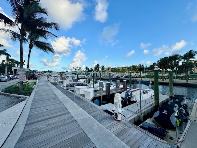 view of dock with a water view