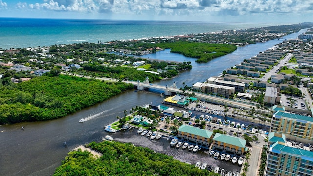 bird's eye view featuring a water view