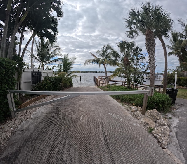 view of street featuring a water view