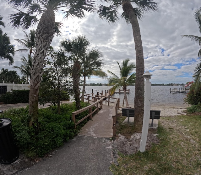 view of dock featuring a water view