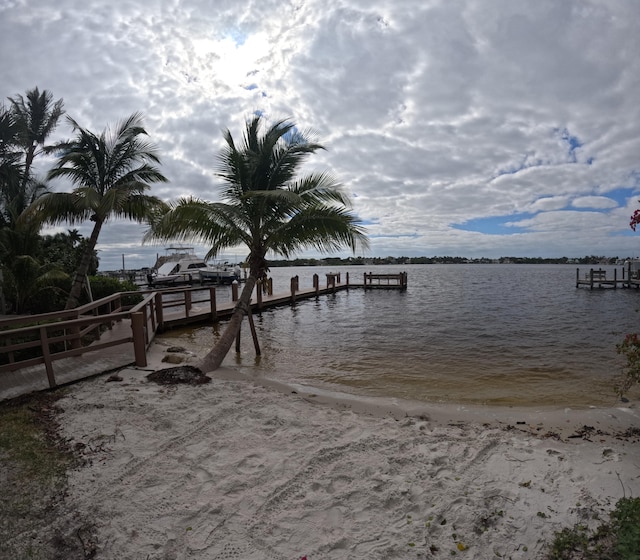 dock area with a water view