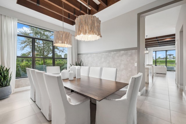 dining space with light tile patterned flooring