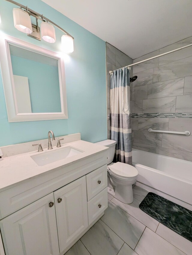 1914 Palmland Dr Unit B, Boynton Beach, FL 33436 - bathroom with marble look tile flooring, vanity, toilet, and shower / bath combination with curtain