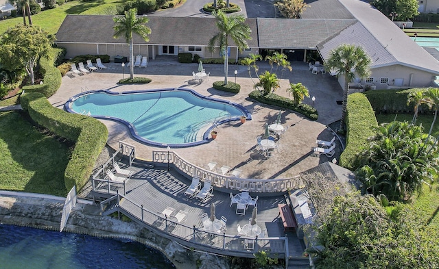 view of pool featuring a patio