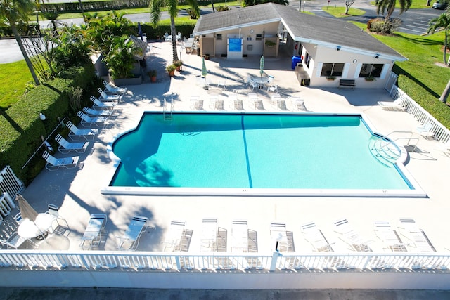 view of pool featuring a patio