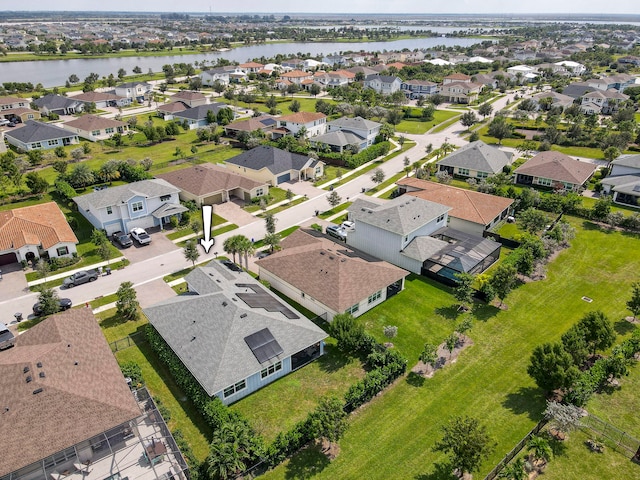 aerial view featuring a water view