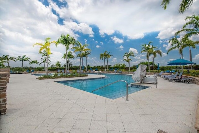 view of swimming pool featuring a patio