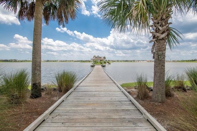 view of dock with a water view