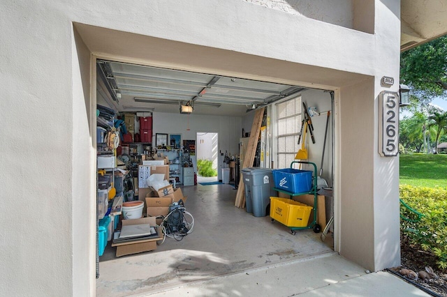 garage with a garage door opener