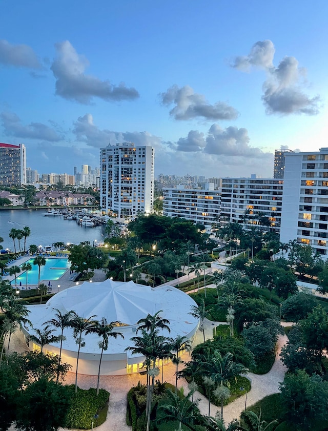 bird's eye view featuring a water view