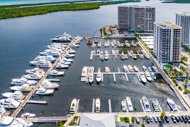 drone / aerial view featuring a water view