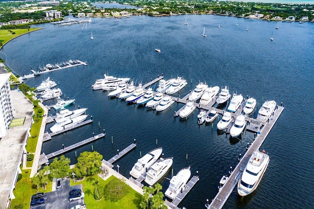 aerial view featuring a water view