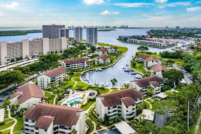 bird's eye view featuring a water view