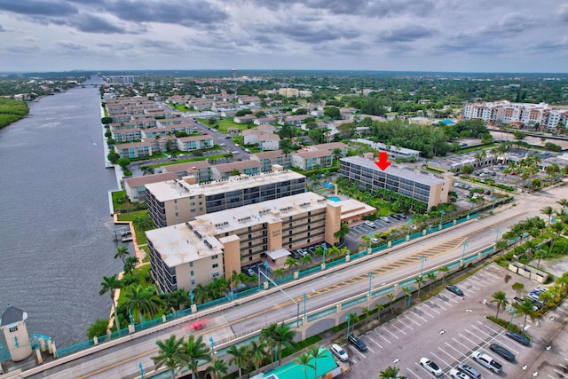 drone / aerial view featuring a water view