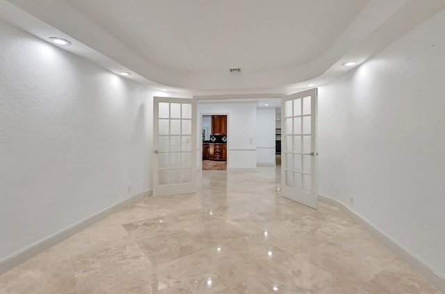 930 N Parkside Cir N, Boca Raton, FL 33486 - unfurnished room with recessed lighting, marble finish floor, french doors, and baseboards