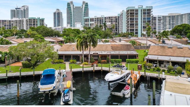 exterior space with a water view