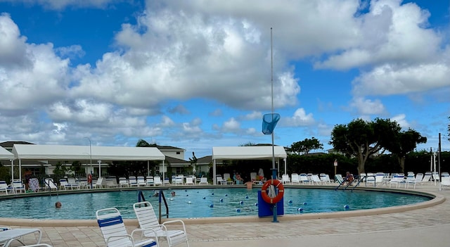 view of swimming pool with a patio area