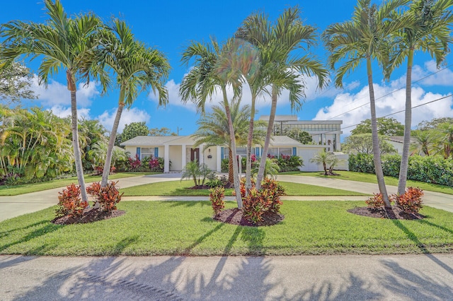 view of front facade with a front lawn and a garage