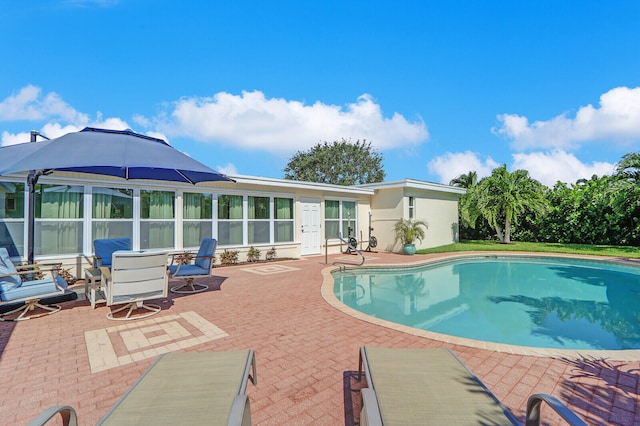 view of swimming pool with a patio area