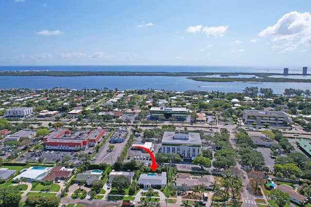 aerial view with a water view