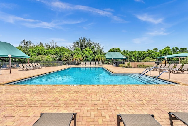 view of swimming pool featuring a patio