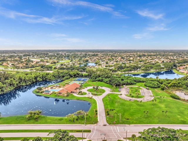 aerial view with a water view