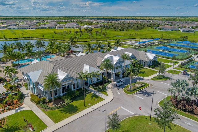 bird's eye view featuring a water view