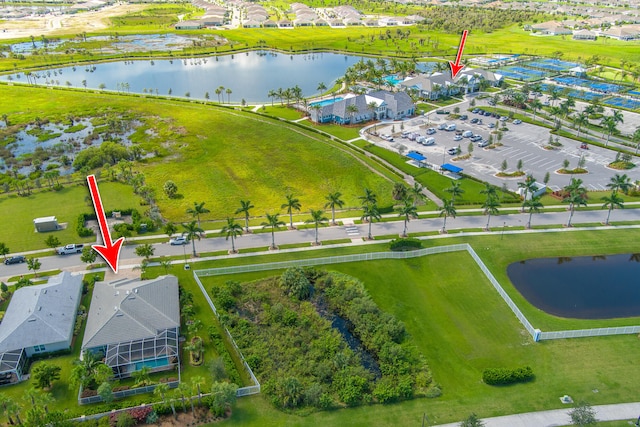 aerial view with a water view