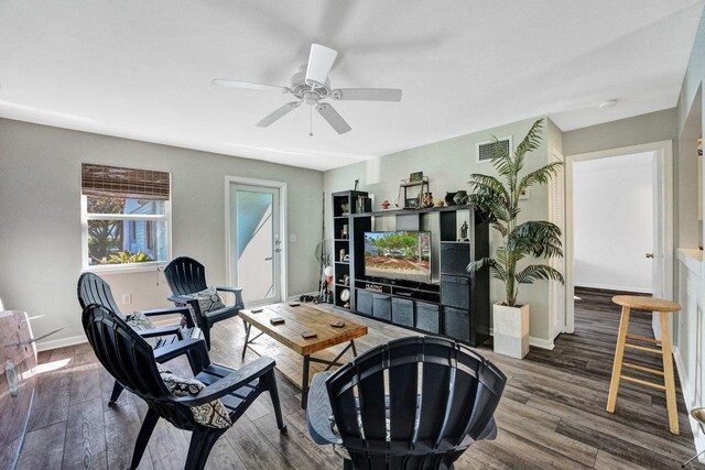 interior space featuring ceiling fan and wood-type flooring