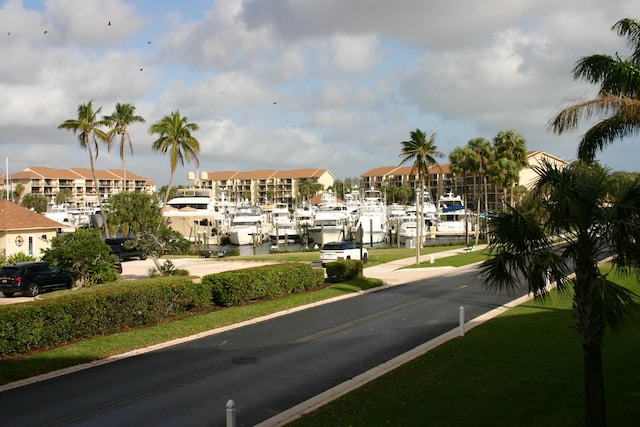 view of road featuring a water view