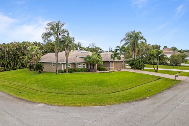 ranch-style home with a front lawn