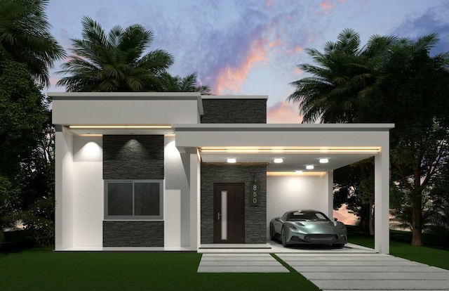 533 NW 16th Ave, Fort Lauderdale, FL 33311 - contemporary home featuring a carport, stone siding, and stucco siding