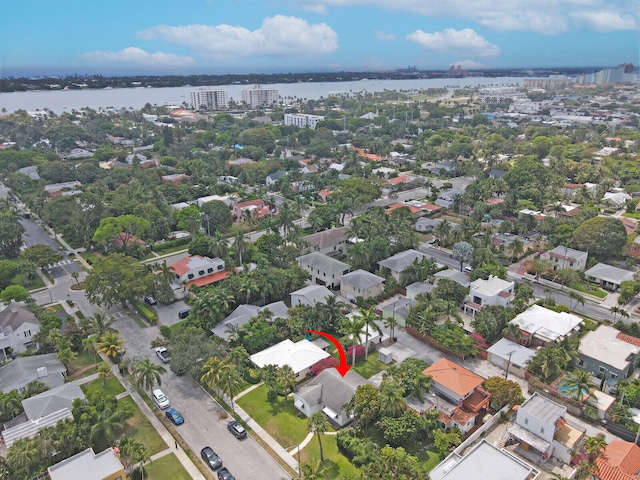 bird's eye view featuring a water view