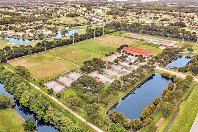 aerial view featuring a water view