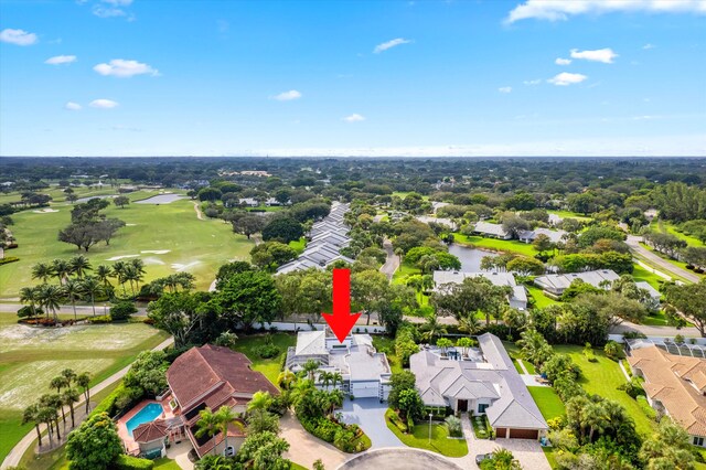 birds eye view of property featuring a residential view and golf course view