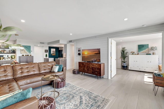 living room featuring light wood-type flooring