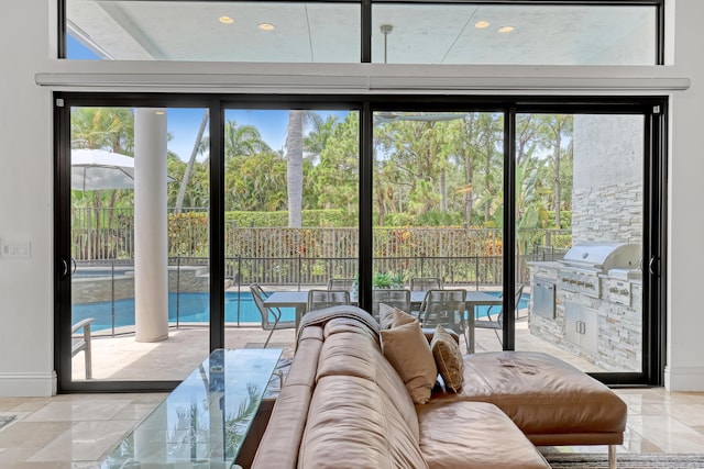 entryway with a wall of windows