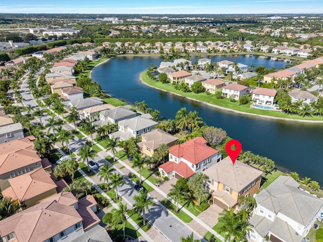 aerial view with a water view