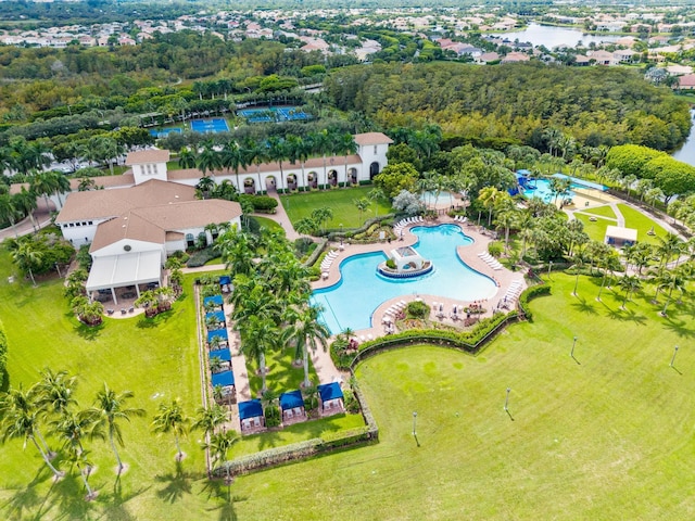 aerial view featuring a water view