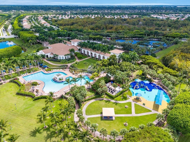 bird's eye view featuring a water view